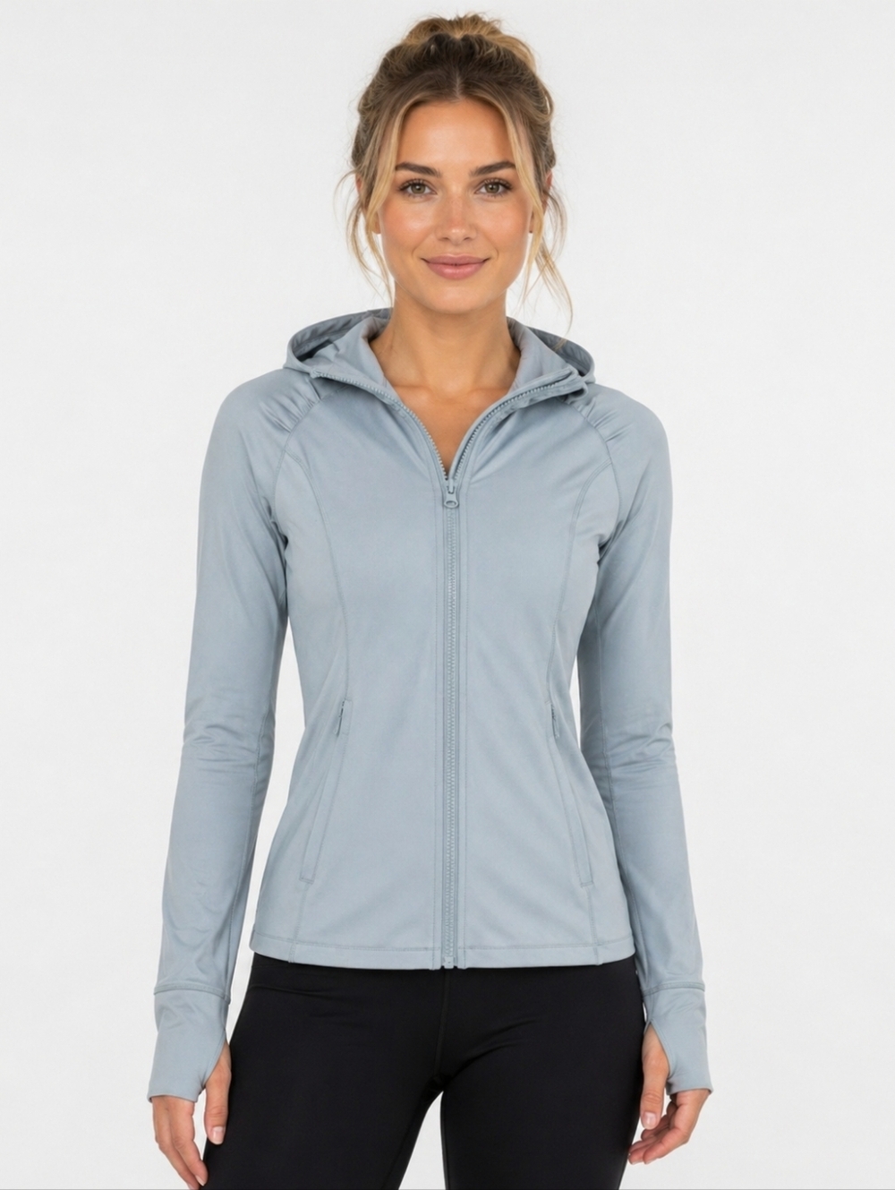 Yogalicious Light Blue Zip-Up Scuba Hoodie Jacket, Women's Size Small